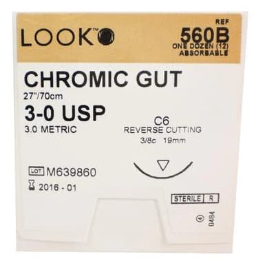Look Chromic Gut Absorbable Suture, 3-0, 27" (70 cm), C-6 Reverse Cutting Needle, 3/8 Circle, 12/Pk, 560B thumbnail 10