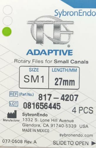 Kerr TF Adaptive Nickel-Titanium Rotary Files, SM1, Green, 27 mm, 4/Pk, 817-4207 thumbnail 10