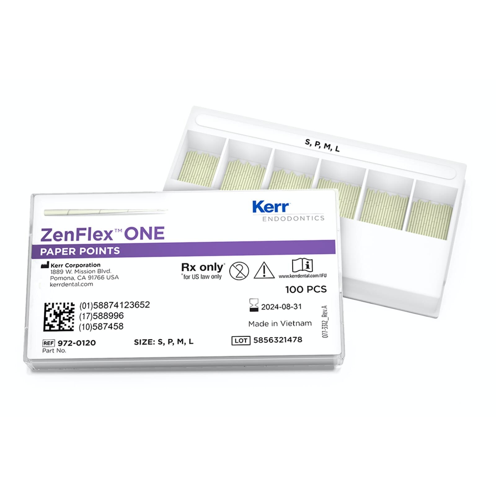 Kerr ZenFlex ONE Absorbent Paper Points, .06 Taper, Assorted Sizes, White, Non-Sterile, 100/Pk, 972-0120 thumbnail 2