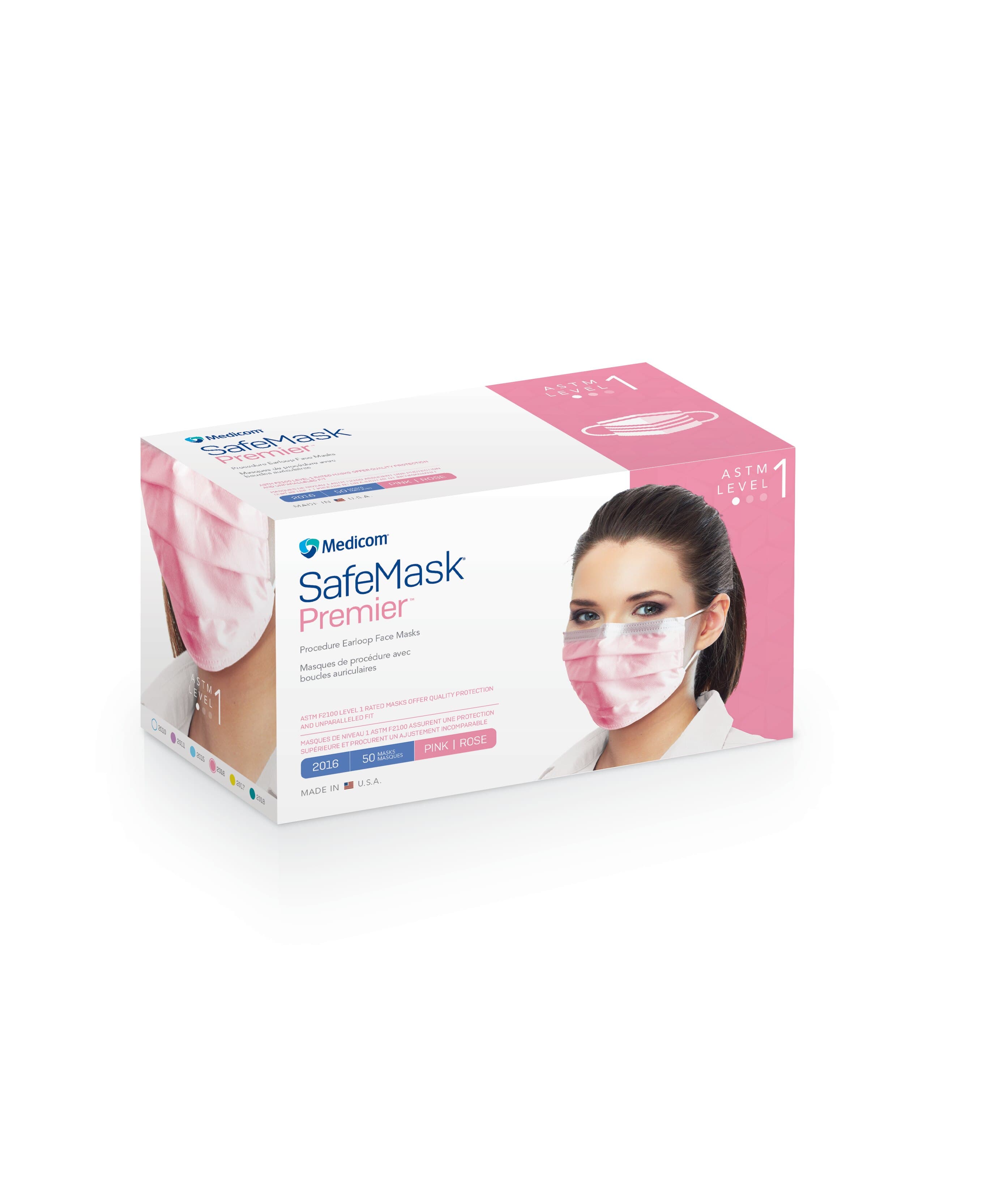 SafeMask® Premier™ Procedure Earloop Face Mask, ASTM Level 1, Pink, One Size Fits Most, 50/Box, 2016 thumbnail 12