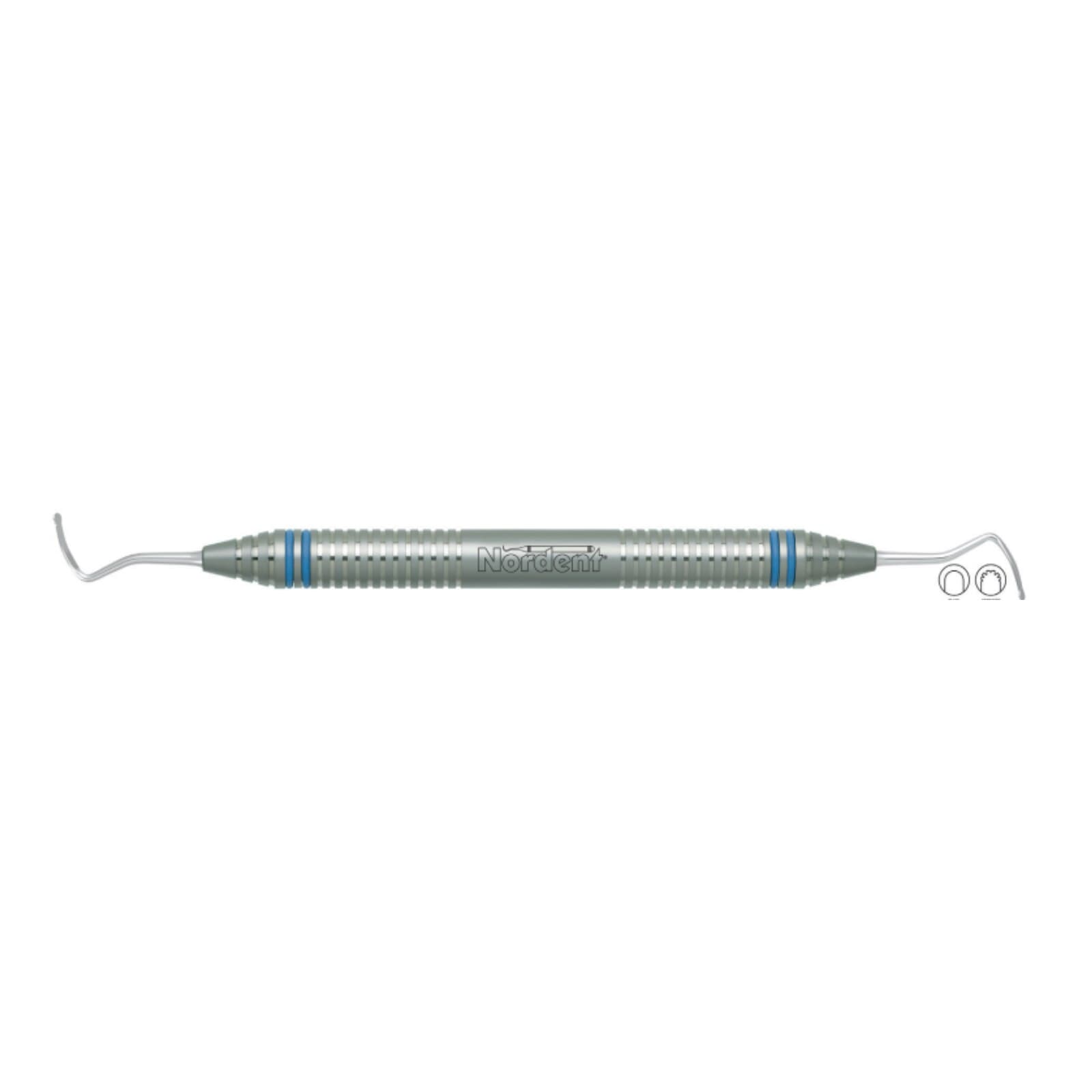 Nordent Gingival Cord Packer, Double-Ended, Serrated #213, Anatomical 45° Offset Blades, Medium Round Handle, RGPNS213 - Gingival Cord Packer DE Serrated #213 Curved Medium Rnd - Image 1