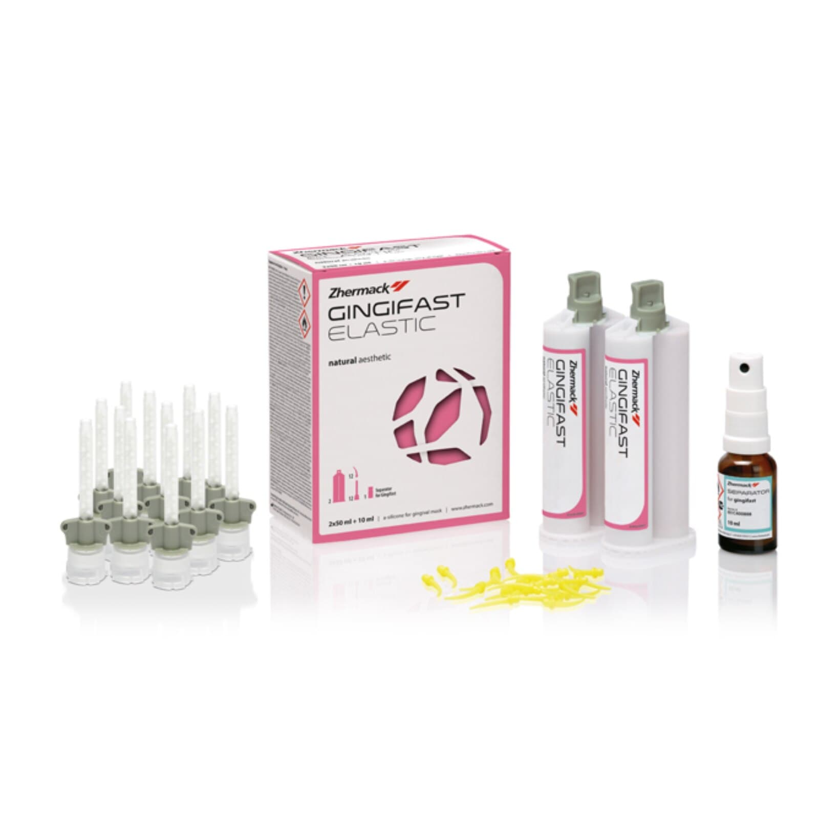 Zhermack Gingifast Elastic Silicone Removable Gingival Mask, Standard Pack, 2 x 50 mL Cartridges with 12 Mixing Tips, 12 Oral Tips, and 10 mL Separator, C401500 thumbnail 3