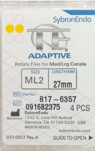 TF Adaptive Nickel-Titanium Rotary Files, ML2, 27 mm, Yellow, 4/Pk, 817-6357 thumbnail 9