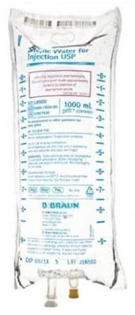 B. Braun Sterile Water for Injection USP, 1000 mL Excel Plastic Bag, PVC-Free & DEHP-Free, L8500 thumbnail 6