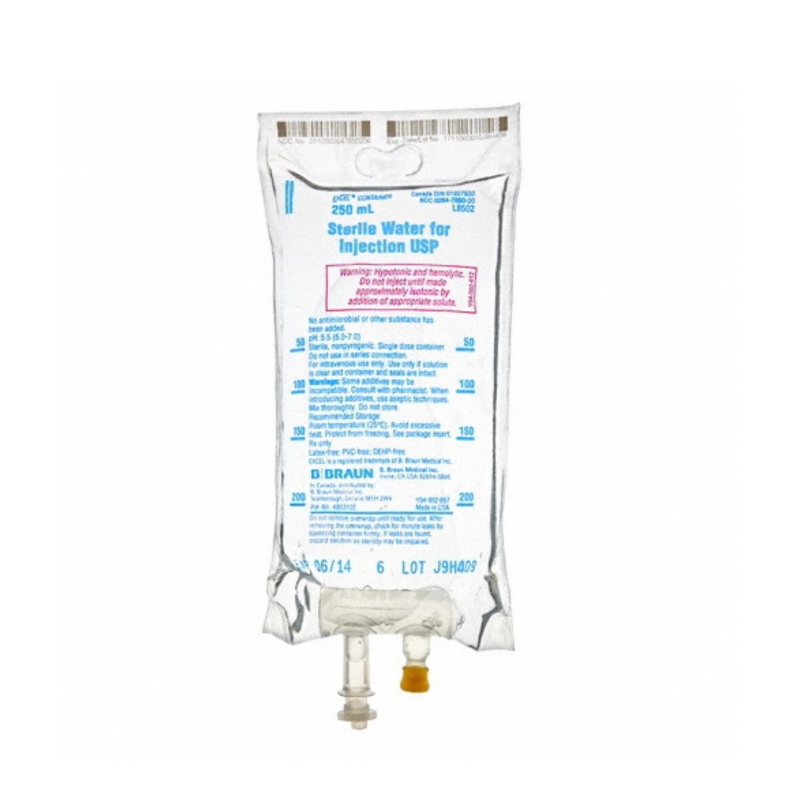 B. Braun Sterile Water for Injection, 250 mL Excel Plastic Bag, PVC-Free and DEHP-Free thumbnail 3