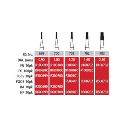 Alpen Carbide Bur #699, Cross Cut Tapered Fissure, Friction Grip (FG), 0.9 mm Head Diameter, 100/Pk thumbnail 2