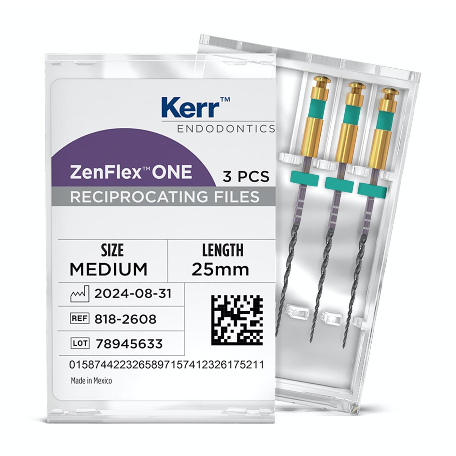 ZenFlex ONE Reciprocating NiTi File, Medium (Green), .35/.06, 25mm, 3/Pk, 818-2608 thumbnail 9