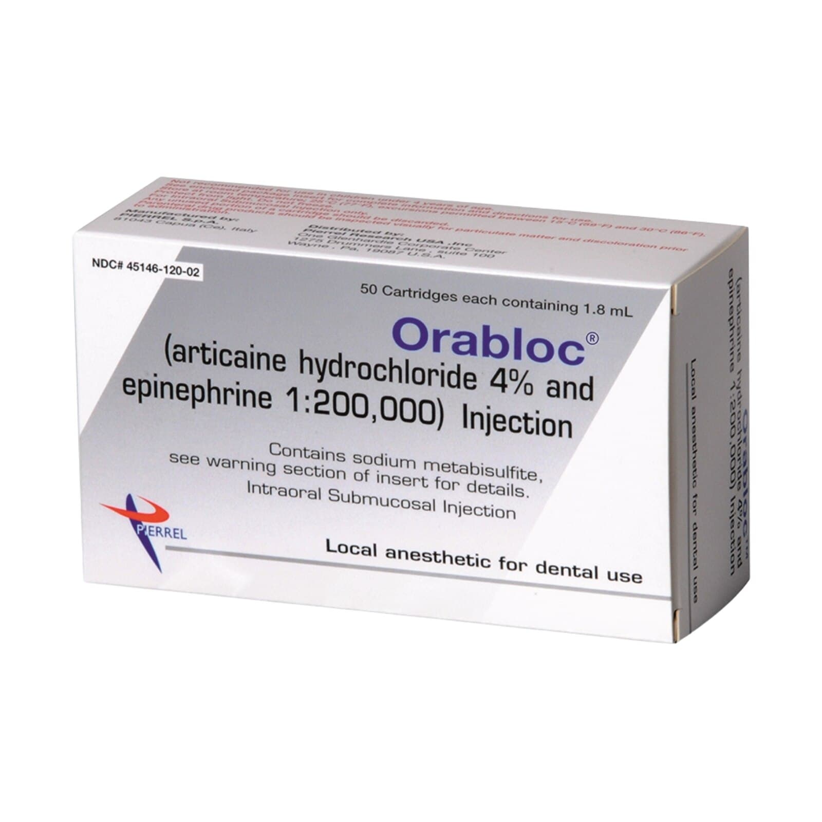 Orabloc Articaine HCl 4% with Epinephrine 1:200,000 Injection Cartridges, 1.8 mL, Blue, 50/Pk, 2101052 thumbnail 6