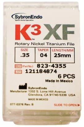 K3XF NiTi Rotary Files, 25 mm, .04 Taper, #35, Green, 6/Pk, 823-4355 thumbnail 10