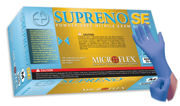 Microflex Supreno SE Nitrile Exam Gloves, Powder-Free, Latex-Free, Textured, Blue, Medium, 100/Box, SU-690-M thumbnail 2