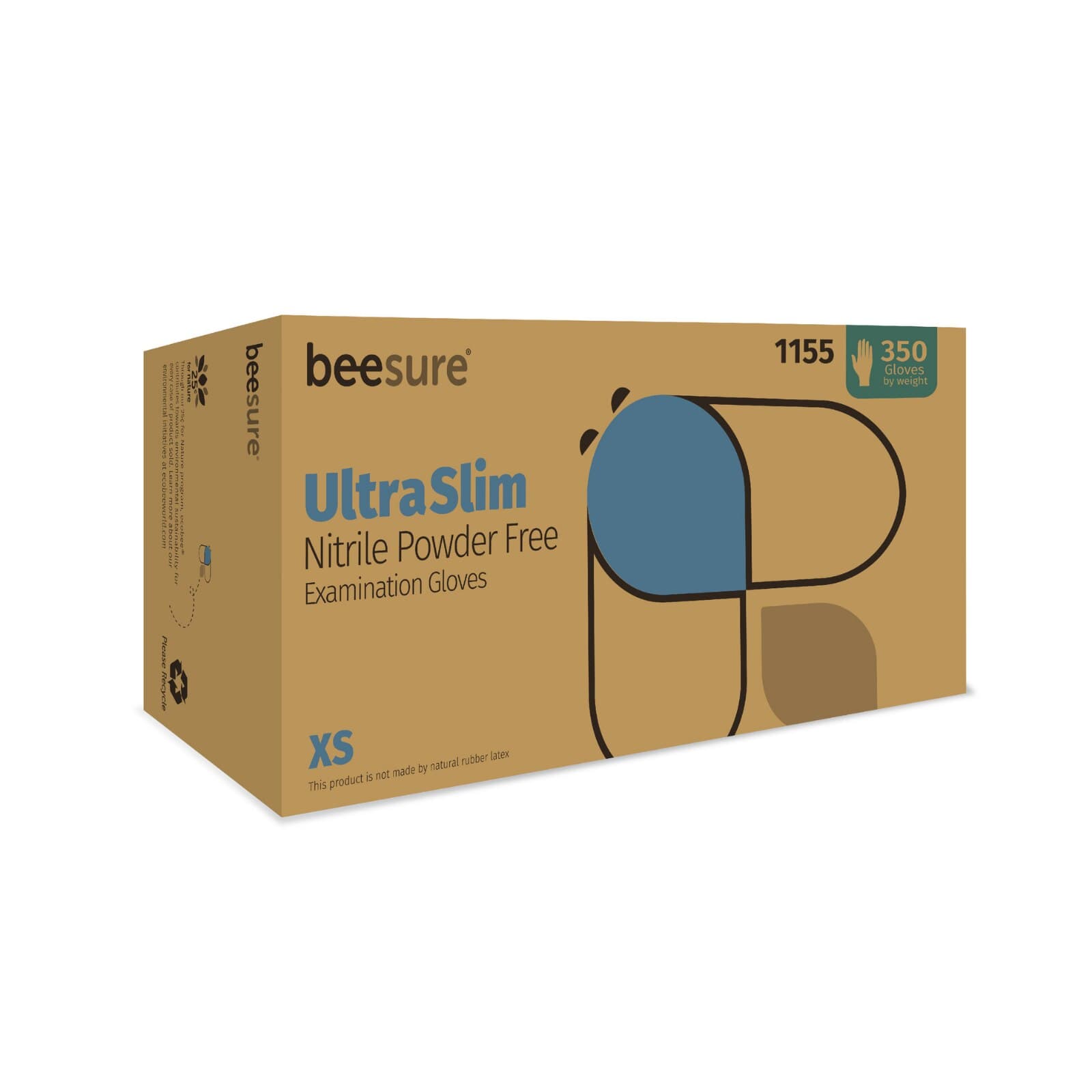 BeeSure UltraSlim Nitrile Exam Gloves, Powder Free, Non-Sterile, X-Small, Blue, 350/Box, BE1155 thumbnail 11