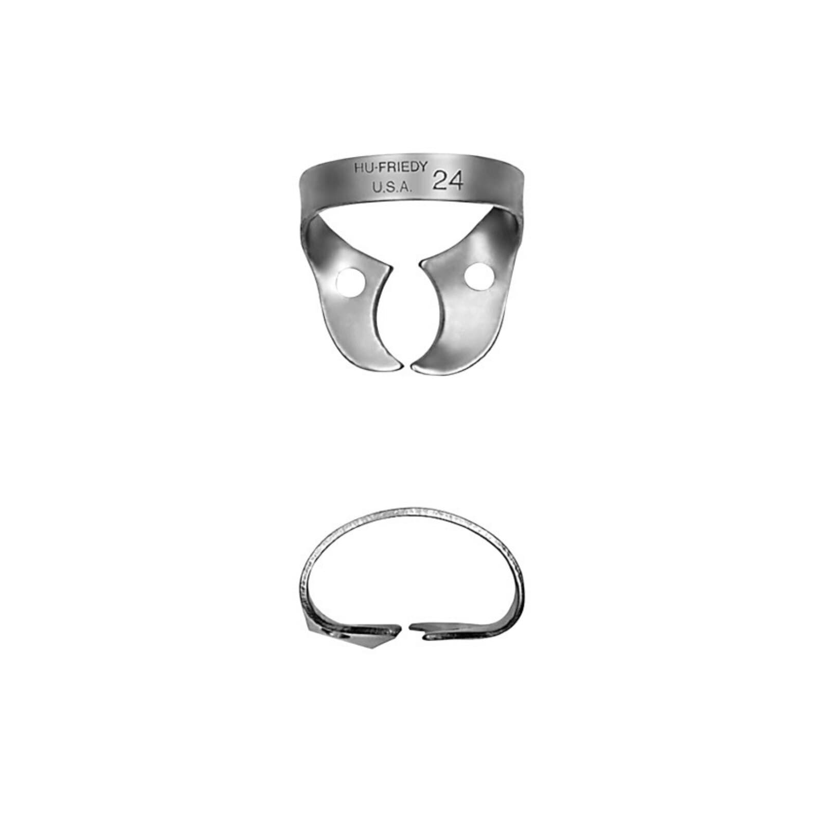 Hu-Friedy Satin Steel Rubber Dam Clamp #24, Wingless, Upper Right & Lower Left Molars, 1/Pk, RDCM24 thumbnail 3
