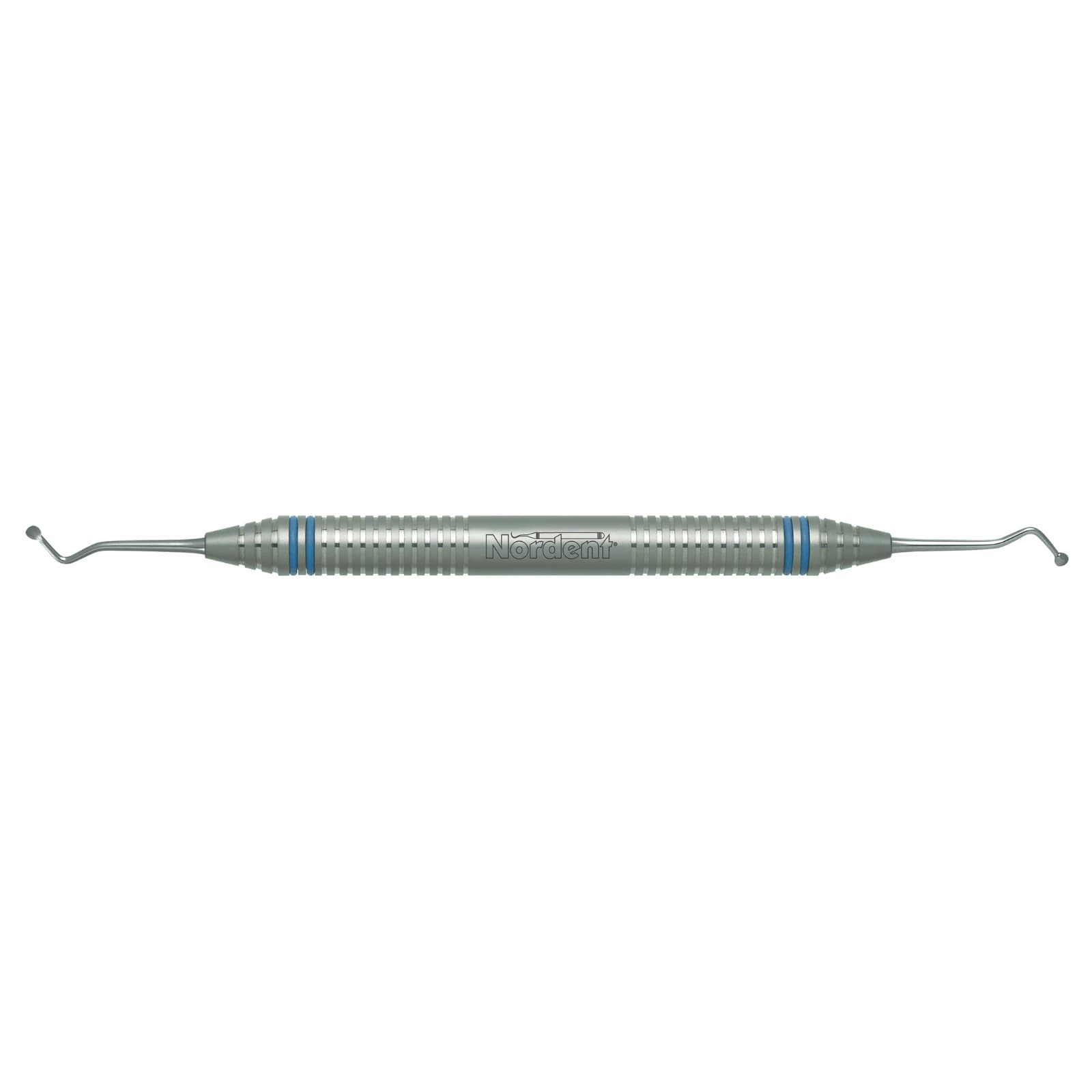 Nordent Excavator DE Spoon #4 (Size #20), 2.4 mm Head, 6.0 mm Shank, 50° Angle, DuraLite ColorRings Handle, Stainless Steel, Double End - Excavator DE Spoon #4 DuraLite ColorRings Handle - Image 1