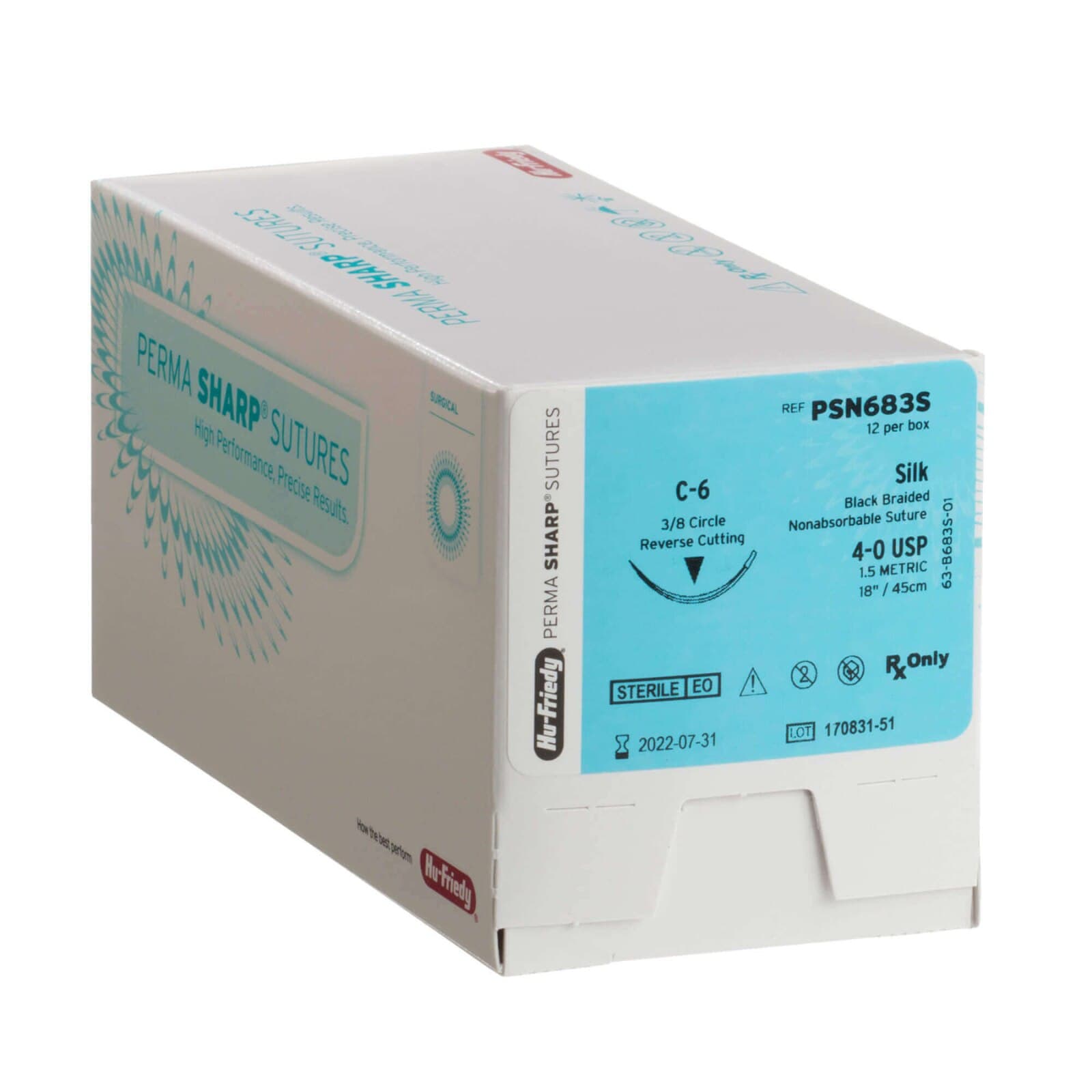 Perma Sharp® Non-Absorbable Silk Black Braided Suture, 4-0, 18", C-17 Reverse Cutting 3/8 Circle Needle, 12/Box, PSN736S thumbnail 2