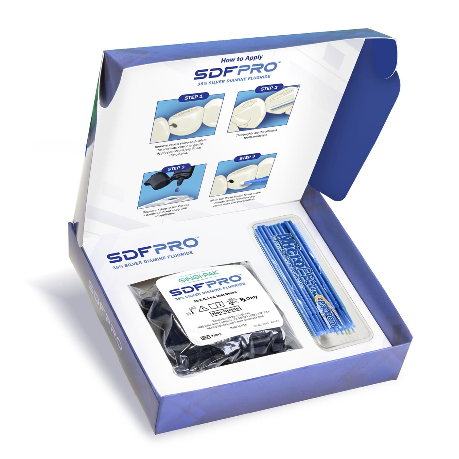 SDF Pro 38% Silver Diamine Fluoride Solution Unit Dose Kit, 30 x 0.1 mL Unit Doses + 50 Micro Applicator Tips, 73013 thumbnail 8