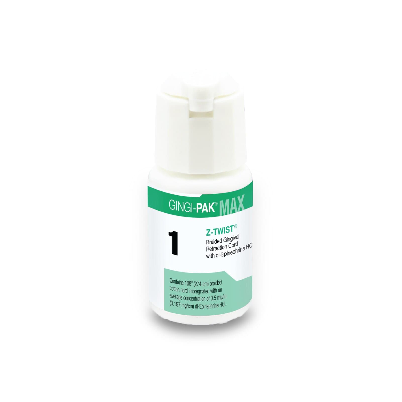 Gingi-Pak Max Z-Twist Weave Retraction Cord with DL-Epinephrine HCl, #1 Thin, 100% Cotton, 108" per Bottle, 10171M thumbnail 2