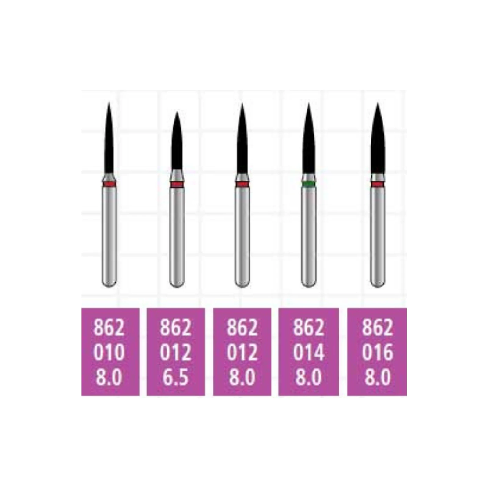 Alpen x1 Sterile Single-Use Diamond Bur, FG, Flame #862-012, Coarse, Green, 1.2 mm, 25/Pk, X862C012 - Alpen X1 Sterile Singe-Use Diamonds FG 862-012 Coarse 25/Pk - Image 1