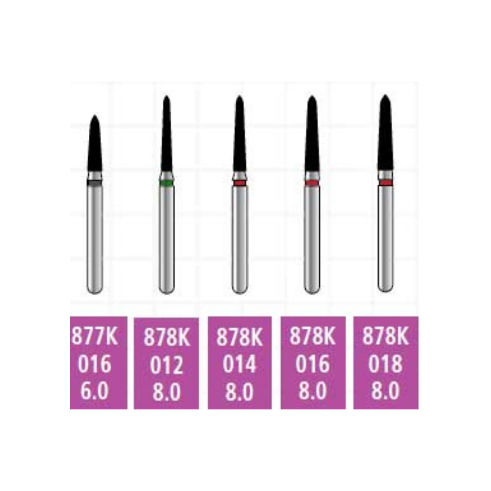 Alpen x1 Sterile Single-Use Diamond Bur, FG, #878K-018, Curettage/Pointed Taper, 1.8 mm, Super Coarse, Black, 25/Pk, X878KSC018 thumbnail 2