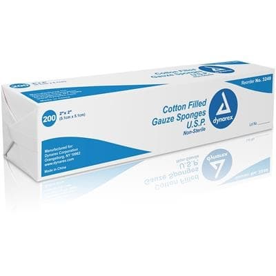 Dynarex Cotton Filled Gauze Sponge, 2" x 2", Non-Sterile, Case of 5000 (25 sleeves of 200) thumbnail 4
