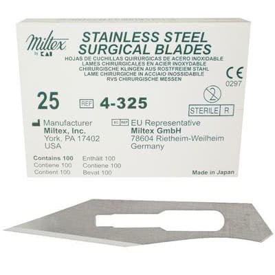 Miltex #25 Stainless Steel Sterile Surgical Blades, Disposable, Individually Wrapped, 100/Box, 4-325 thumbnail 12