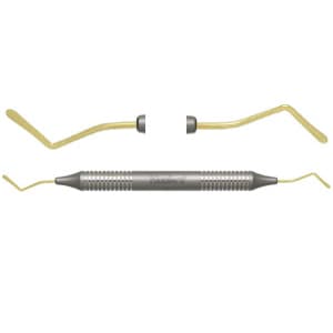Nordent Composite Placement Instrument, Double End, #LRT Curved Paddle, Titanium Nitride Coated, DuraLite Round Handle, Stainless Steel, REPFILRT thumbnail 5
