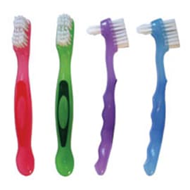 OraLine Denture Brush, Dual Headed, 12 mil Dupont Tynex Bristles, Assorted Colors, 120/Case - ORALINE DENTURE BRUSH, OraLine - Image 1
