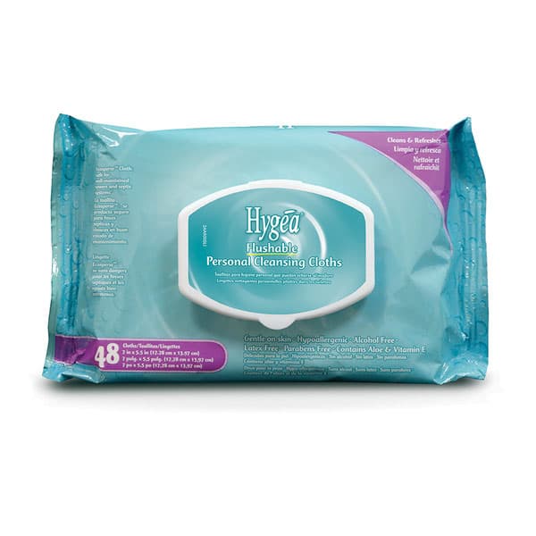PDI Hygea Flushable Personal Cleansing Cloths, Aloe & Vitamin E, Light Fresh Scent, 5.3" x 6.8", 48 Wipes/Pk, A500F48 thumbnail 6