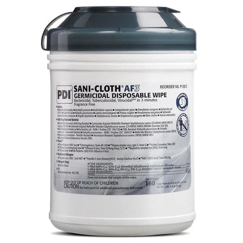 Sani-Cloth AF3 Germicidal Disposable Wipes, Large, 6" x 6.75", Alcohol-Free, 160/Canister, P13872 thumbnail 16