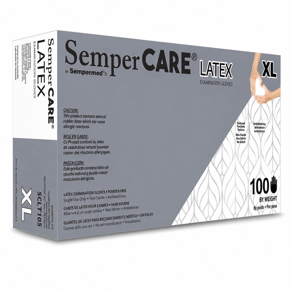 SemperCare Latex Exam Gloves, Powder Free, Textured, Non-Sterile, X-Large, Natural, 100/Box thumbnail 11