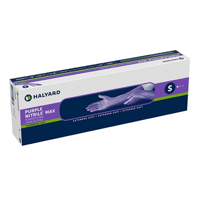 Purple Nitrile Max Exam Gloves, Powder Free, Latex Free, Extended 16" Cuff, Small, 50/Box, 44992 thumbnail 5