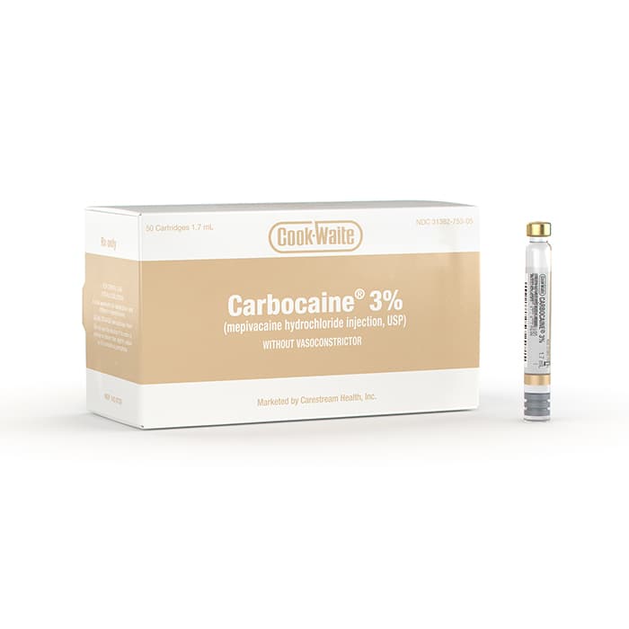 Cook-Waite Carbocaine 3% Mepivacaine HCl without Vasoconstrictor, 1.7 mL Cartridges, 50/Box, 99171 thumbnail 6