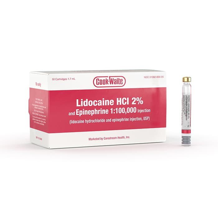 Cook-Waite Lidocaine HCl 2% with Epinephrine 1:50,000 Injection, 1.7 mL Glass Cartridges, 50/Box, Green, 99169 thumbnail 6
