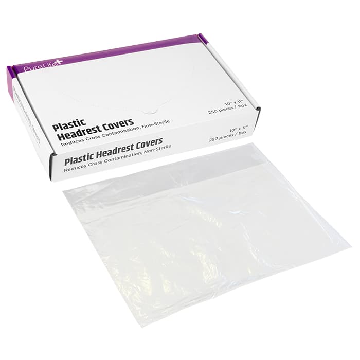 PureLife+ Plastic Headrest Covers, Clear, 10" x 14", 250/Box - PureLife+ Plastic Headrest Covers - 10" x 14" - Image 1