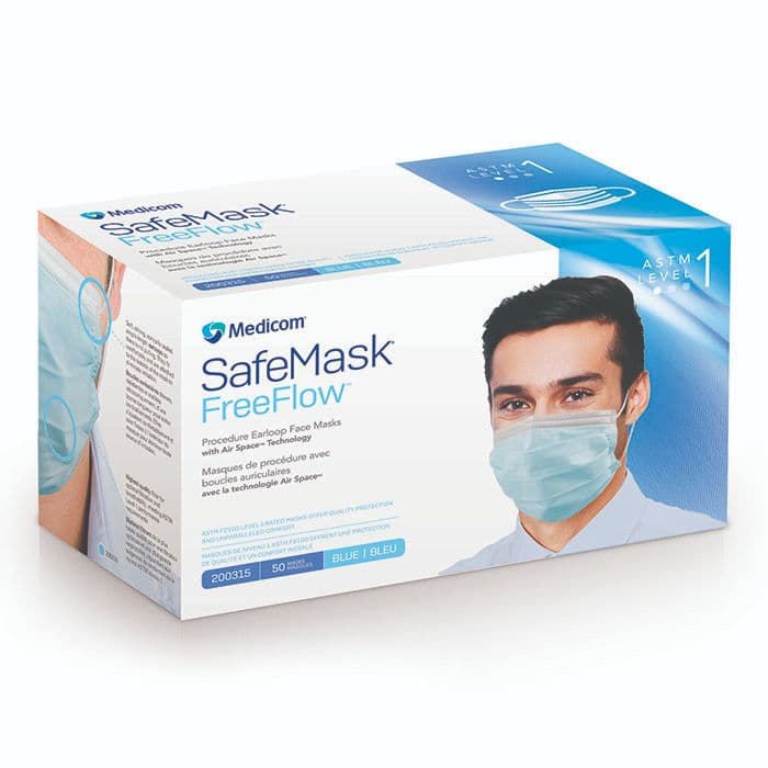 Medicom SafeMask FreeFlow ASTM Level 1 Procedure Face Mask, Blue, 50/Box, 200315 thumbnail 9