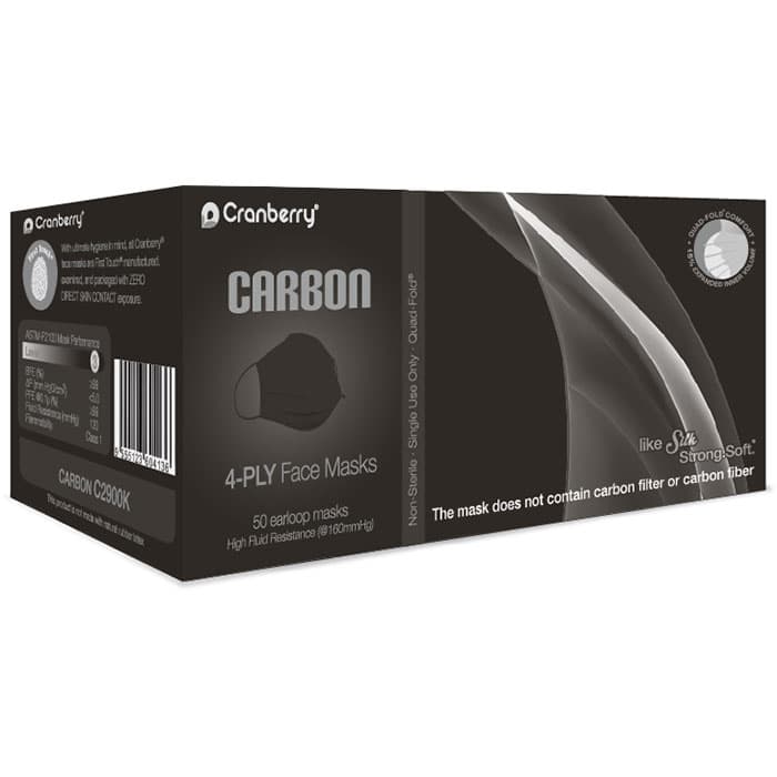 Cranberry Carbon ASTM Level 3 Earloop Face Mask, 4-Ply, Black, One Size, 50/Box, C2900K thumbnail 23