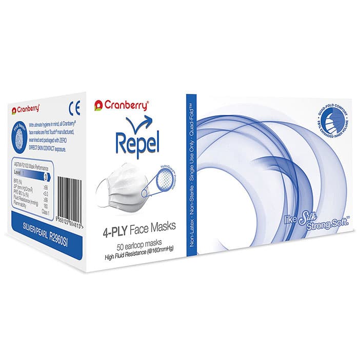 Cranberry Repel Anti-Fog 4-Ply Earloop Face Mask, ASTM Level 3, Sapphire, 50/Box, R2970SA thumbnail 24