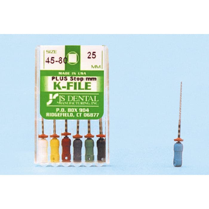 JS Dental K-Files PLUS Stainless Steel Endodontic Hand Files, 25mm, Assorted Sizes 45-80, 6/Box thumbnail 2