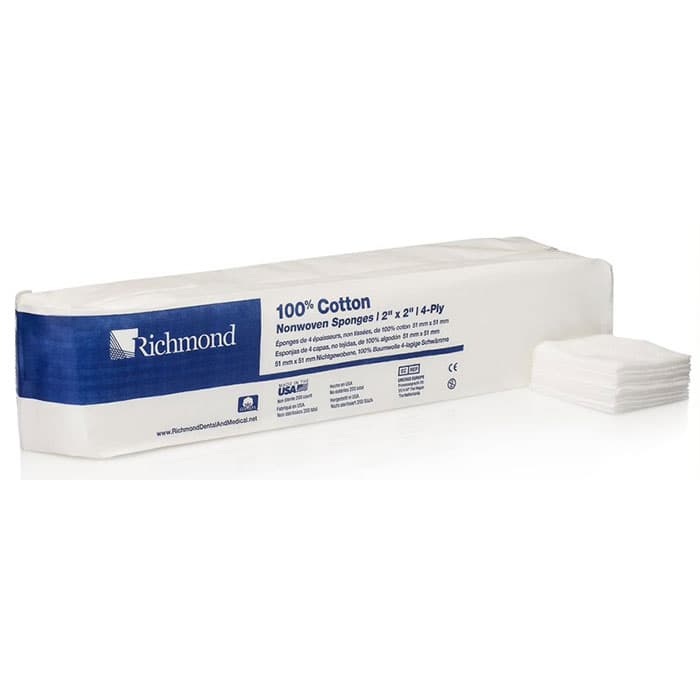 Richmond 100% Cotton Non-Woven Sponges, 4-Ply, 2" x 2", Non-Sterile, 5000/Case, 300631 thumbnail 10