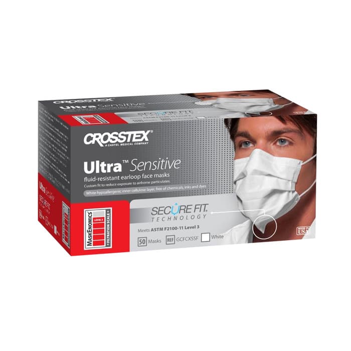 Crosstex Ultra Sensitive Earloop Mask with SecureFit Technology, ASTM Level 3, White, 50/Box, GCFCXSSF thumbnail 31