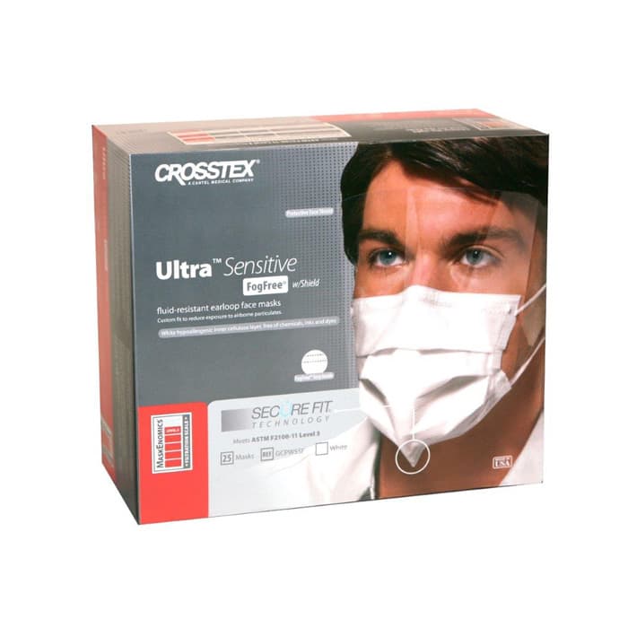 Crosstex Ultra Sensitive FogFree SecureFit Earloop Face Mask with Wrap-Around Shield, ASTM Level 3, White, 25/Box, GCPWSSF thumbnail 21