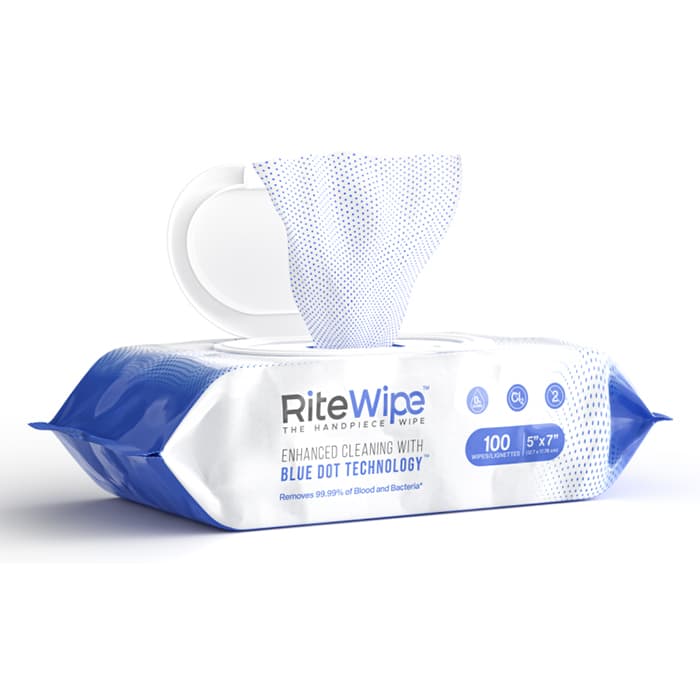 RiteWipe Handpiece Cleaning Wipes, 5" x 7", Blue Dot Technology, Alcohol & Chloride Free, 100 Wipes/Pouch, 121100 thumbnail 8