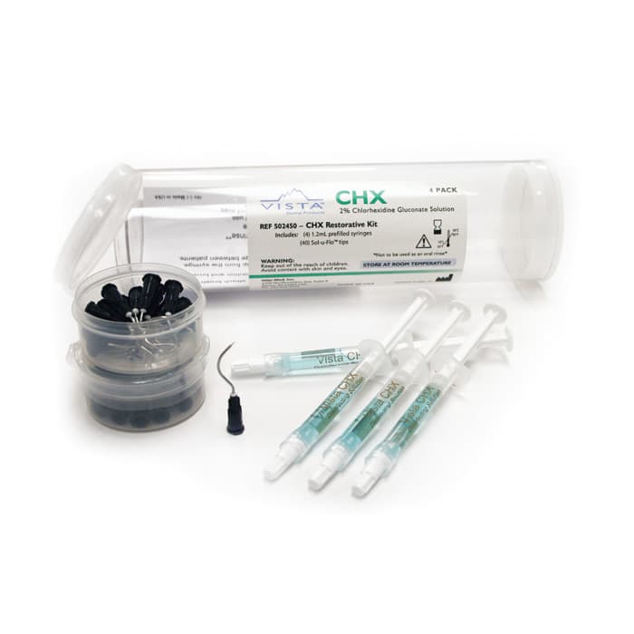 Vista Apex CHX Restorative Kit, 2% Chlorhexidine Gluconate, 1.2cc Prefilled Syringes, 4/Pkg, 40 Sol-u-Flo Tips, #502450 thumbnail 4