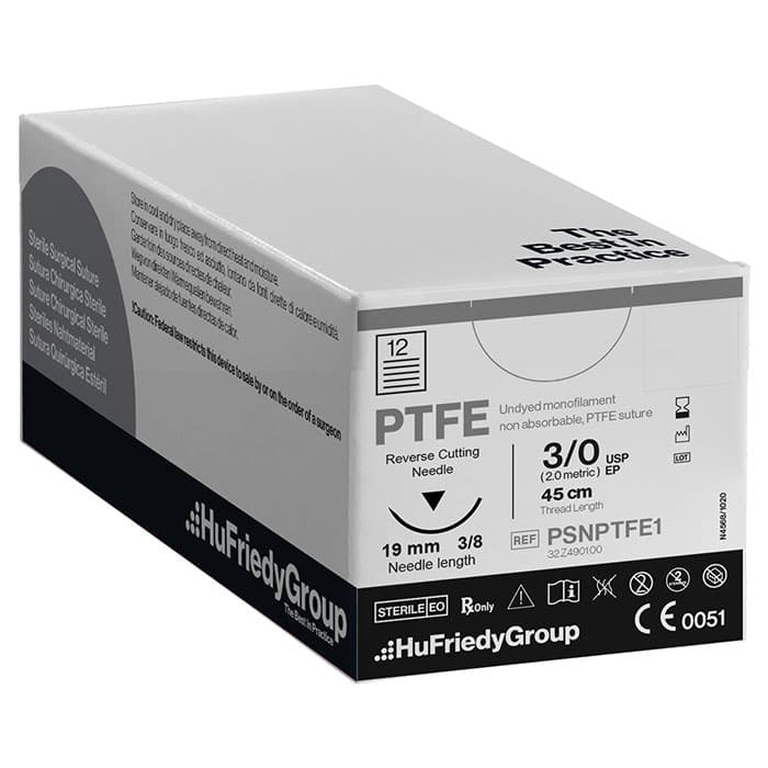 Hu-Friedy Perma Sharp PTFE Suture, 4-0, White, 18", C-6 3/8 Circle Reverse Cutting Needle, 12/Pack, PSNPTFE3 thumbnail 12