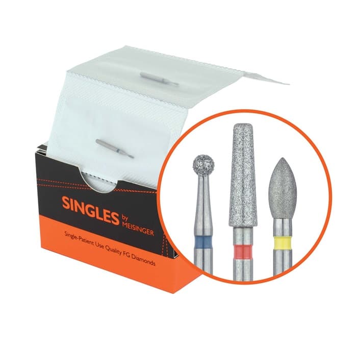 Meisinger Singles Disposable Diamond Bur, FG, Interproximal Mosquito, Medium Grit, 1.6mm, #1416M, 25/Pack thumbnail 7