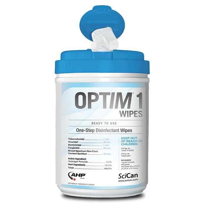 SciCan Optim 1 Pre-Saturated Disinfectant Wipes, X-Large, 10" x 10", 60/Canister, OPT1-W10X10 thumbnail 14