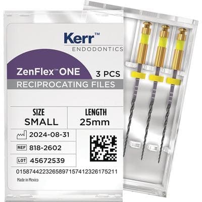 ZenFlex ONE Reciprocating NiTi File, Small, Yellow, .20/.06, 25mm, 3/Pk, 818-2602 thumbnail 18