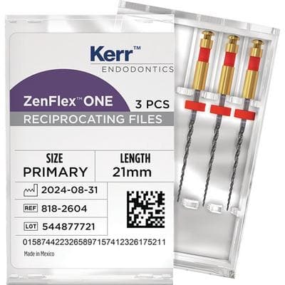 Kerr ZenFlex ONE Reciprocating NiTi File, Primary, Red, .25/.06, 21mm, 3/Pk, 818-2604 thumbnail 18