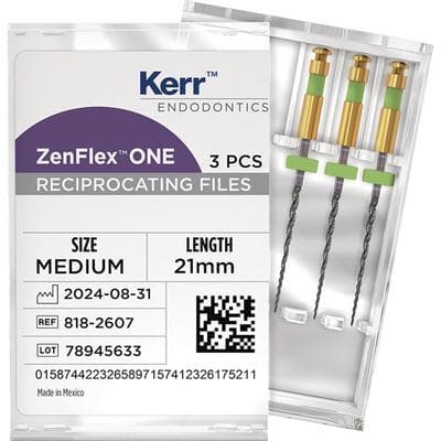 ZenFlex ONE Reciprocating NiTi File, Medium (Green), .35/.06, 21mm, 3/Pk, 818-2607 thumbnail 13