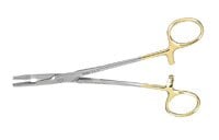 Miltex Olsen-Hegar Needle Holder with Suture Scissors, Tungsten Carbide, Serrated Jaws, 6-1/2", Gold Plated, 8-16TC