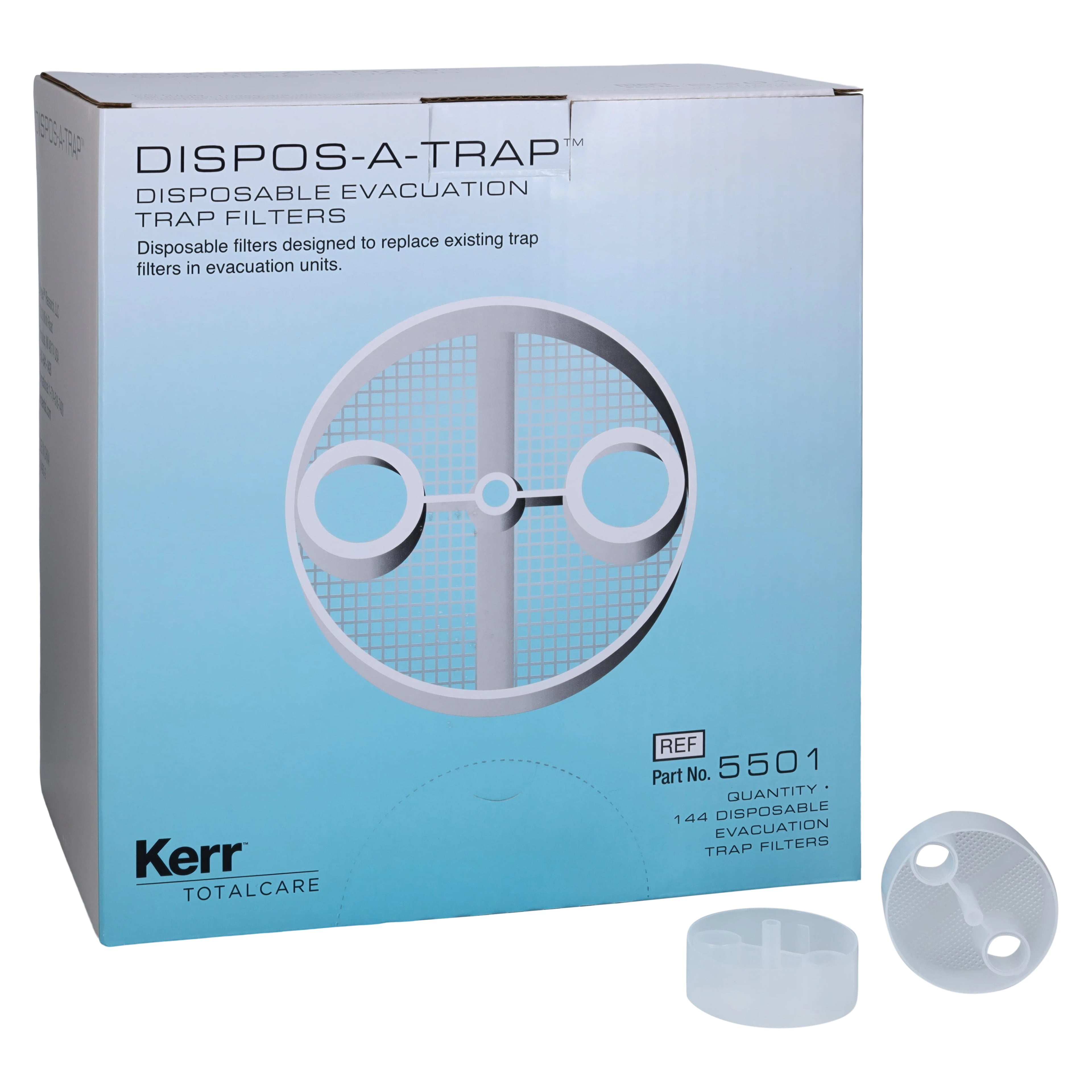 Kerr TotalCare Dispos-A-Trap Evacuation Filter, Model 5501, 2 1/8" Diameter, 144/Pkg, 5501